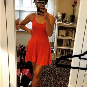 Spaghetti strap bright coral summer dress.